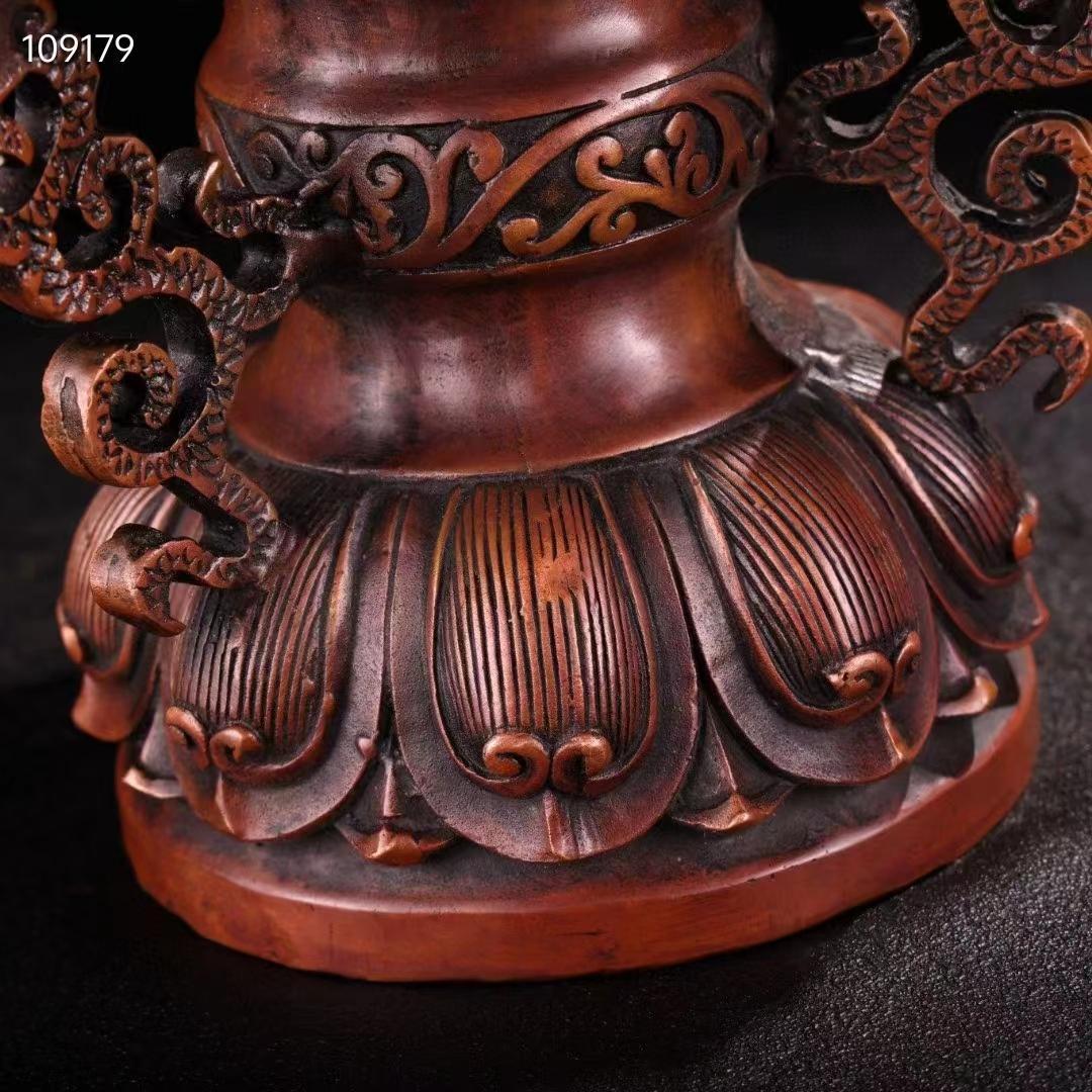 中国古美術・全銅・純手作り、宝石をはめ込み・獅子蓋香爐・熏香爐・置物・文房具