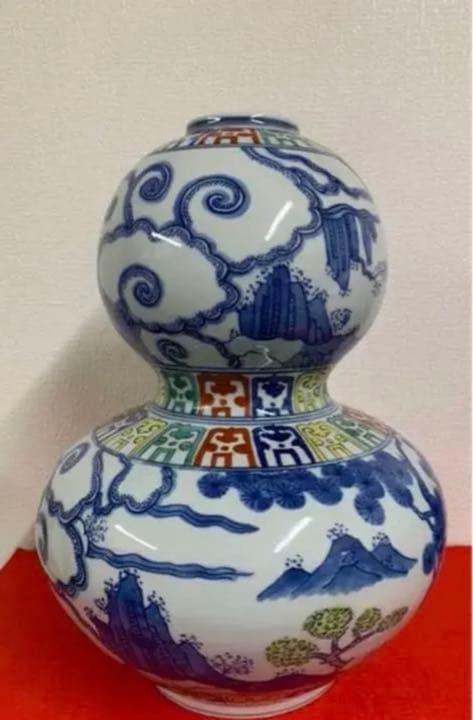 中国明五彩大明隆慶銘花卉人物文瓢箪瓶　骨董古美術アンティーク江戸青磁コレクション