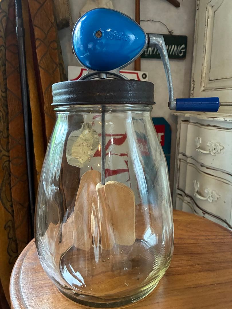 イギリス　アンティーク　バター　メーカー　マヨネーズ　メーカー　チャーン　ブルー