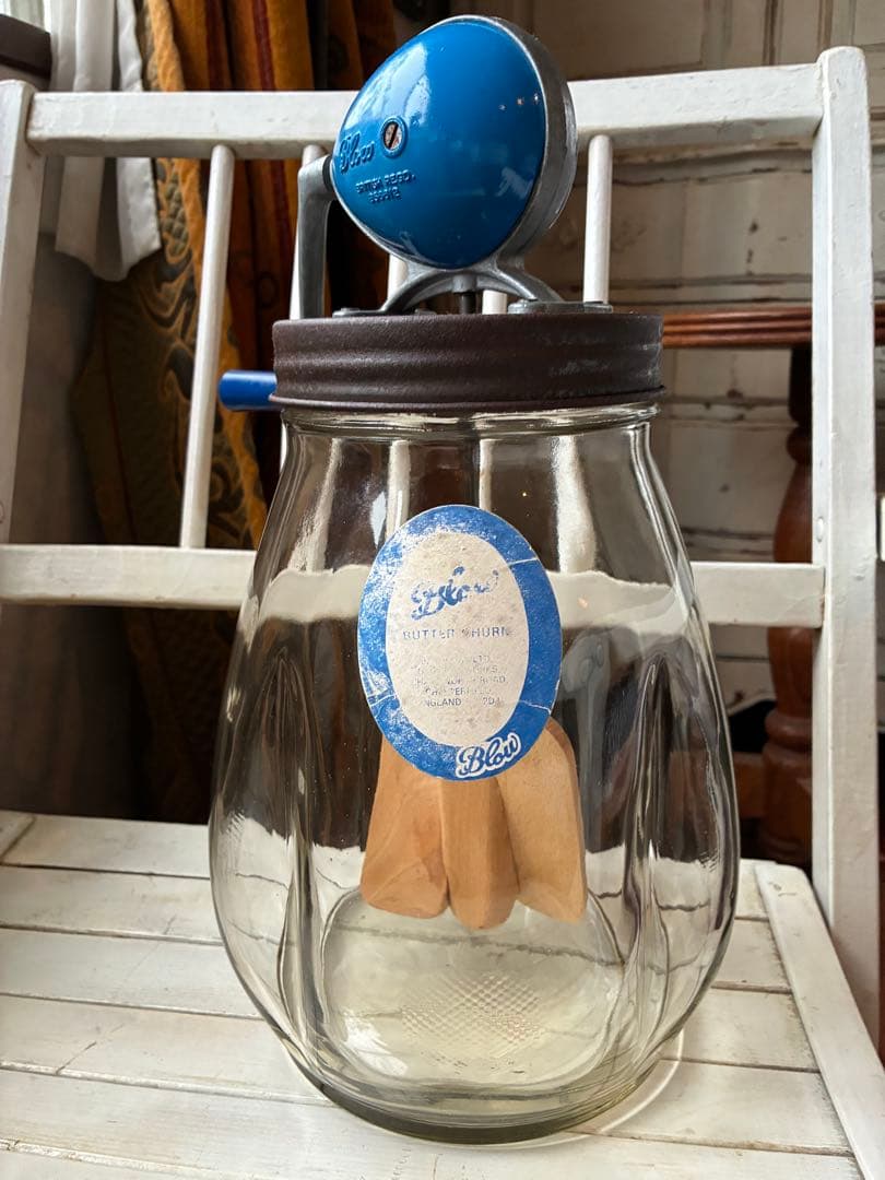 イギリス　アンティーク　バター　メーカー　マヨネーズ　メーカー　チャーン　ブルー