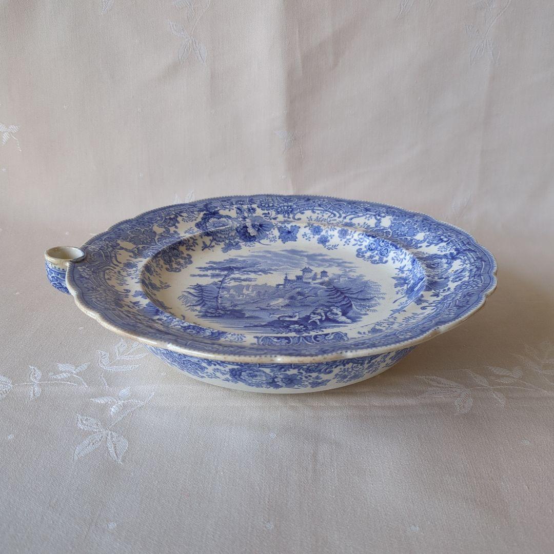 イギリスアンティーク 保温プレート ブルー＆ホワイト 19世紀