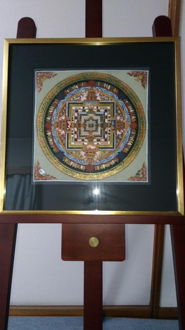 値下げ　チベット種字曼陀羅　赤　肉筆