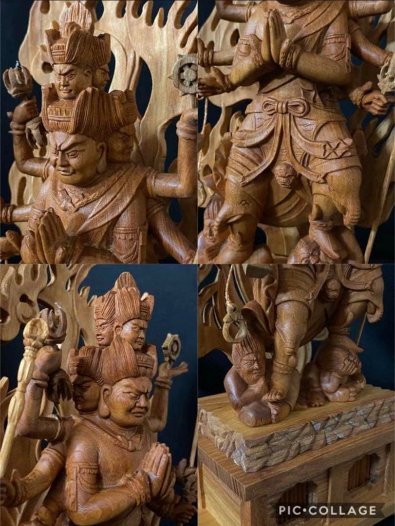 総ケヤキ材　仏教工芸品　木彫仏像　最高級品　仏師手仕上げ品　大元帥明王立像
