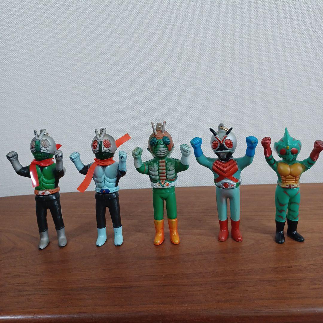 当時ものポピー製 仮面ライダー希少ソフビペンダントトップ（チェーン無）5点セット