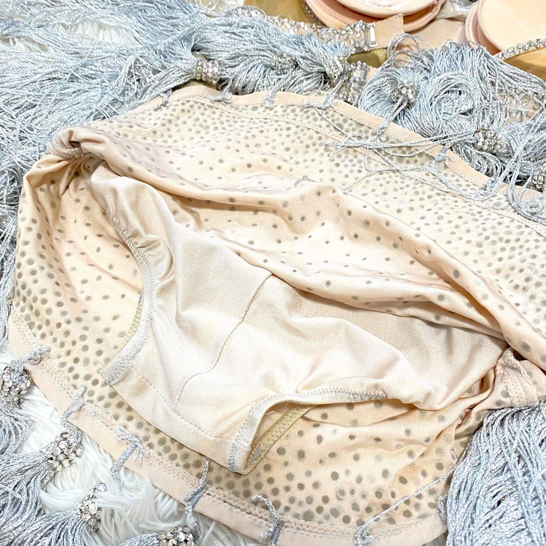 高級★シルック 社交ダンス ラテンドレス 衣装 タッセル シルバー ベージュ