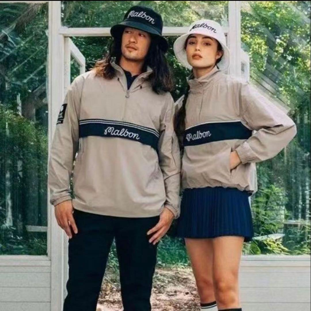 グレージュ　L マルボンゴルフ MALBON GOLF 　長袖　ハーフジップ