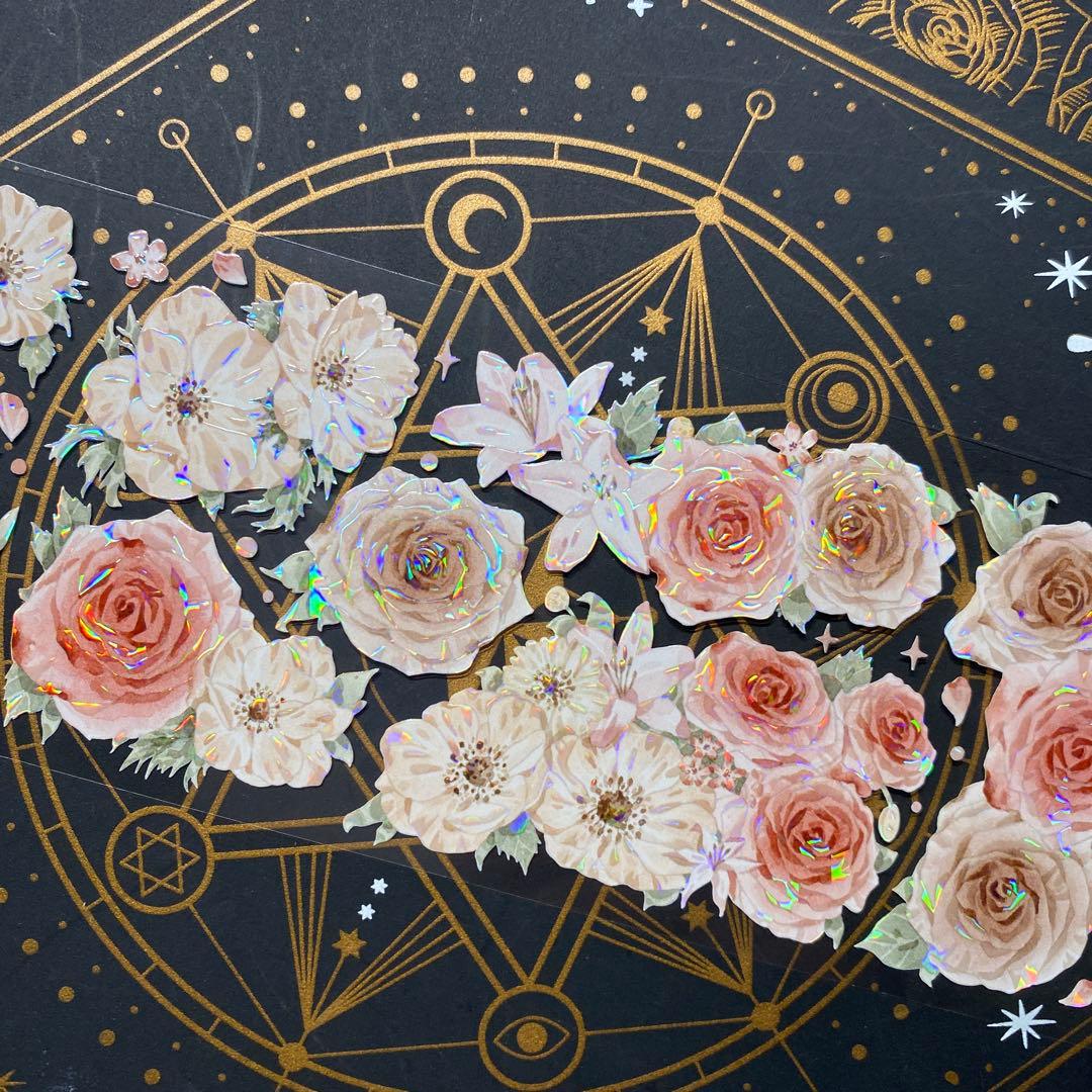 【9171】海外　中古巻貝殻光マスキングテープ　お花系ピンク　ブラウン　残量多め