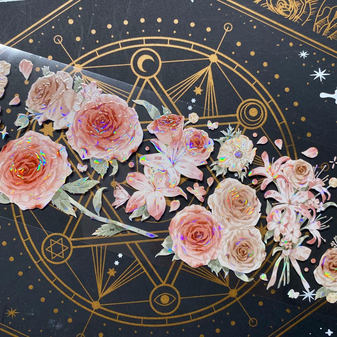 【9171】海外　中古巻貝殻光マスキングテープ　お花系ピンク　ブラウン　残量多め