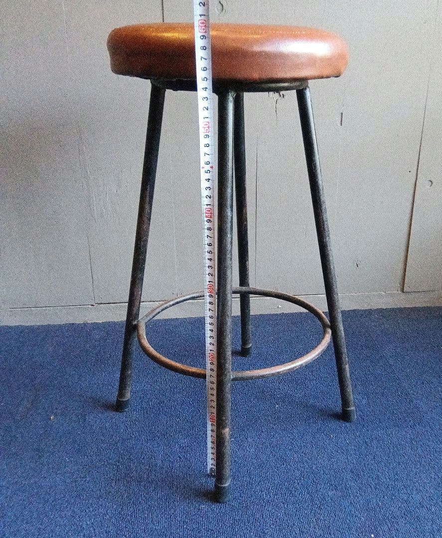 ブラウンレザー調 バースツール　椅子　昭和レトロ　アイアン