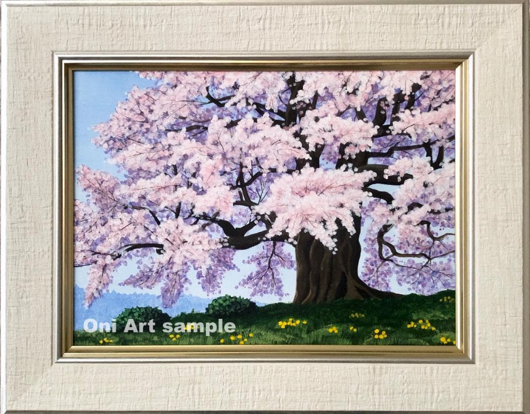 アクリル画　原画　「醍醐の桜04」額縁付　F4サイズ　キャンバス　風景画