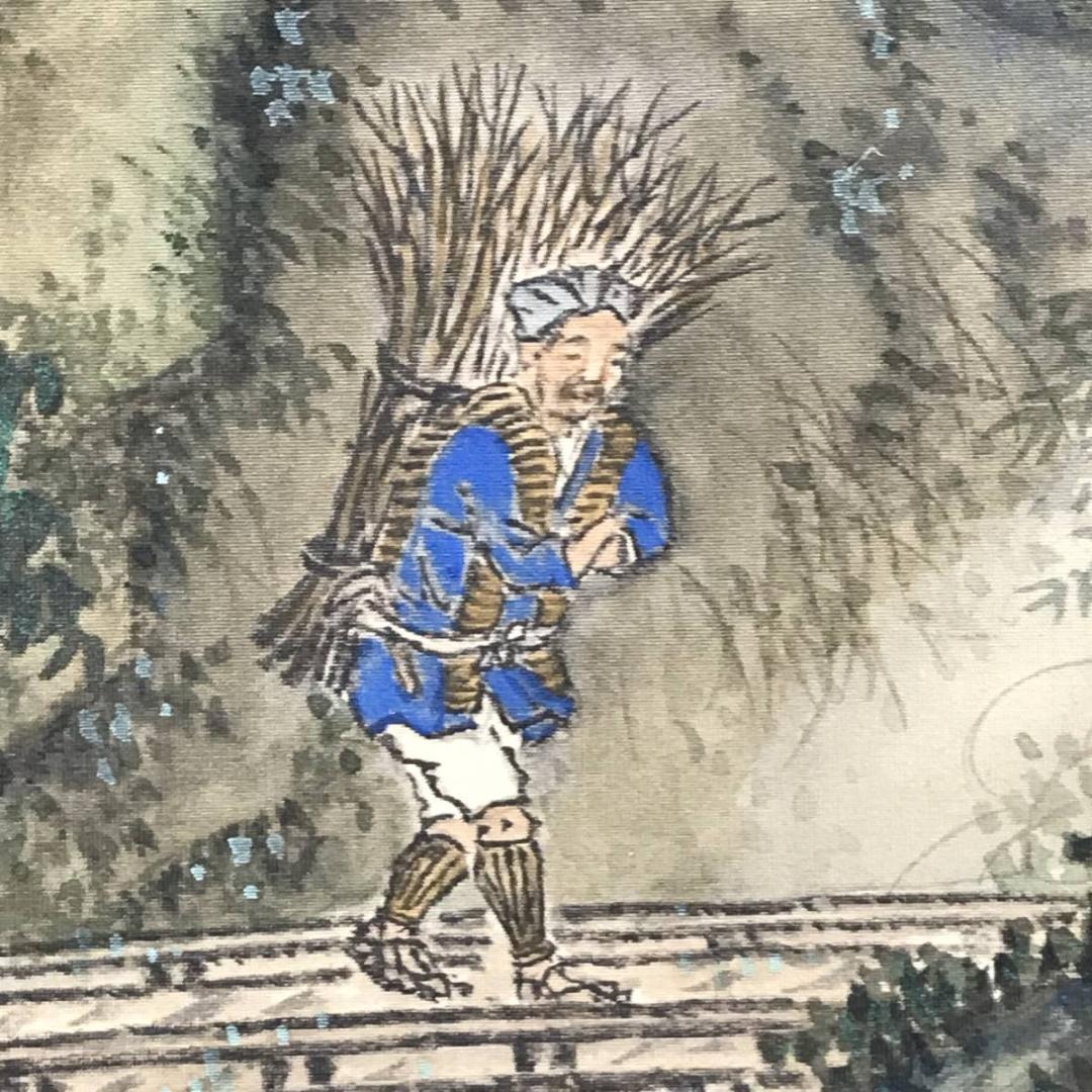 【真作】近藤翠石/夏渓山樵図/山水図/人物図/掛軸/名家伝来/AC-783