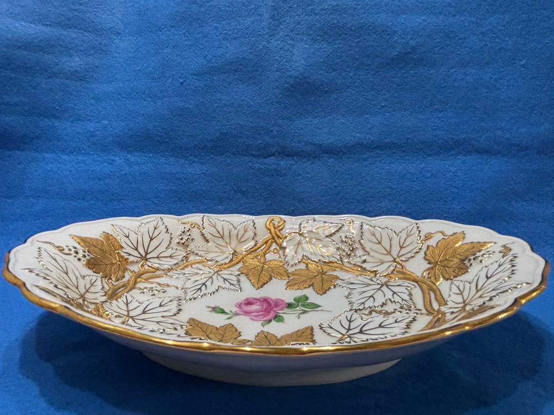 マイセン　グランツゴールドレリーフ皿　ピンクローズ　一級品　アンティーク　希少品