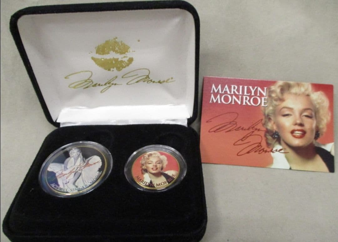 送料無料◆マリリン・モンロー★2セットメダル◆エナメル加工24金■ケース付