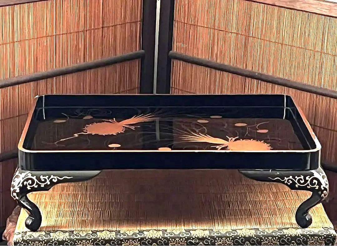 時代 金彩 蒔絵 祝い膳 黒塗り 裏 梨地 膳台