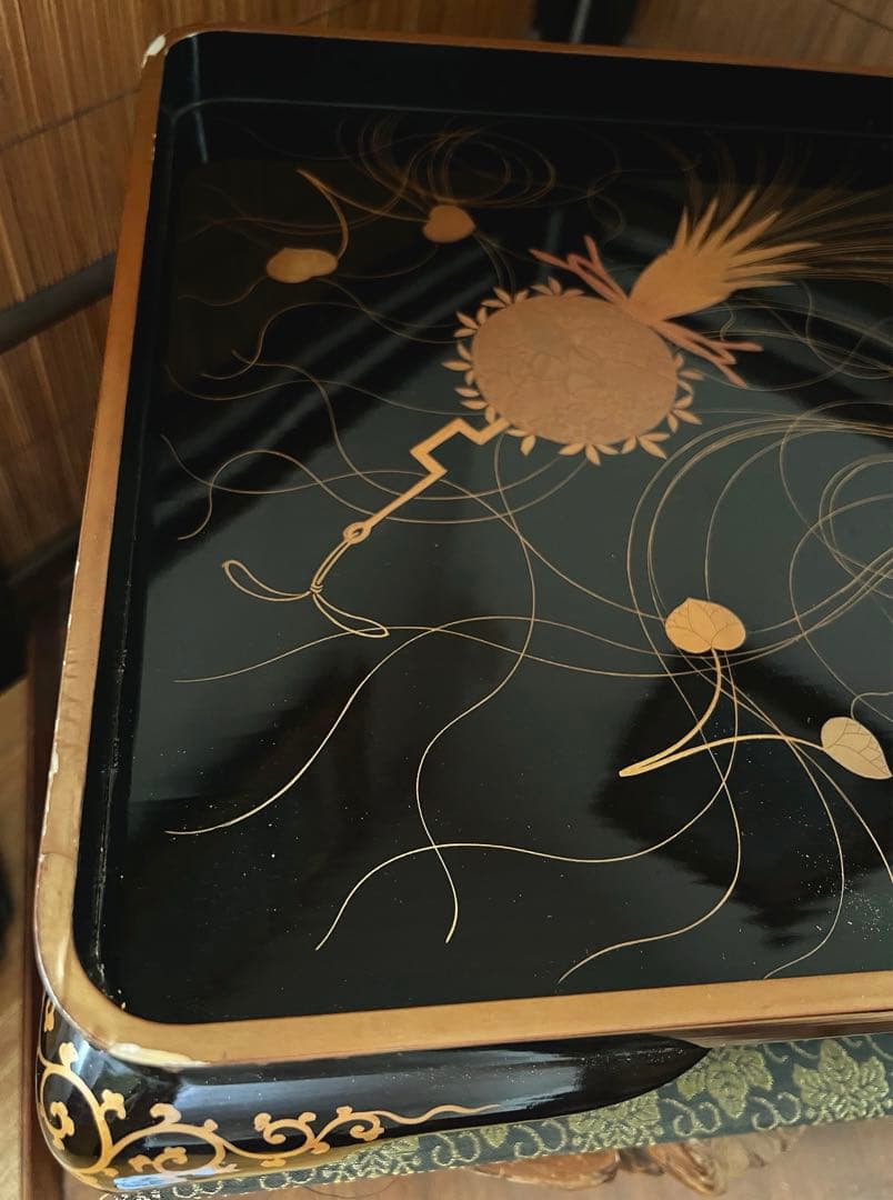 時代 金彩 蒔絵 祝い膳 黒塗り 裏 梨地 膳台