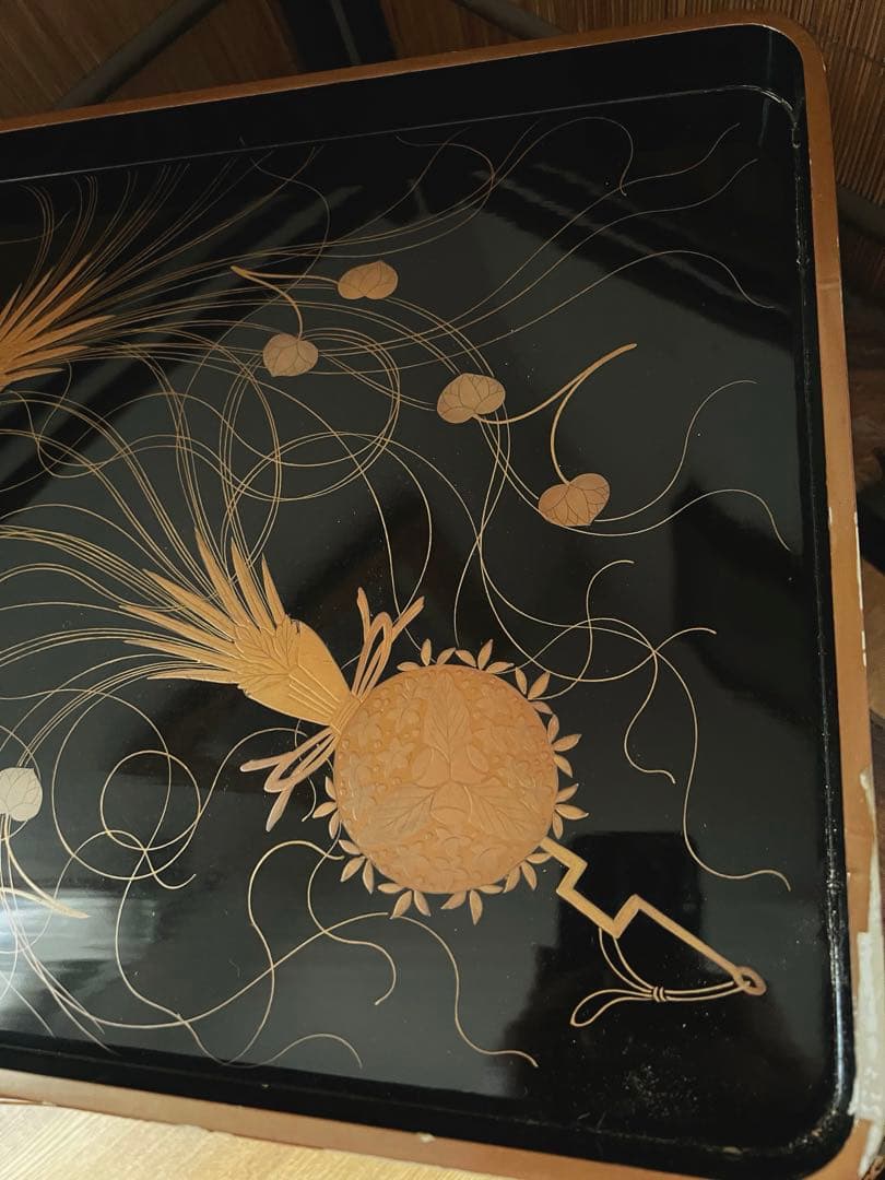 時代 金彩 蒔絵 祝い膳 黒塗り 裏 梨地 膳台