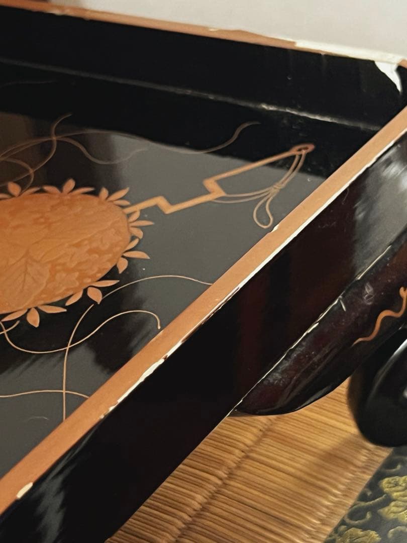 時代 金彩 蒔絵 祝い膳 黒塗り 裏 梨地 膳台