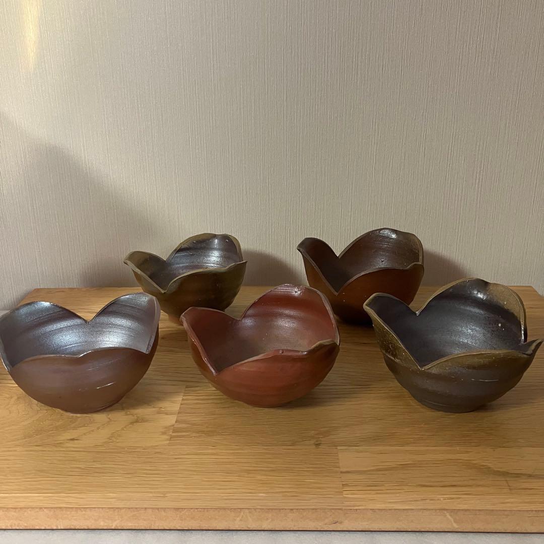 備前焼　山本和泉造　割山椒　向付　5客　※