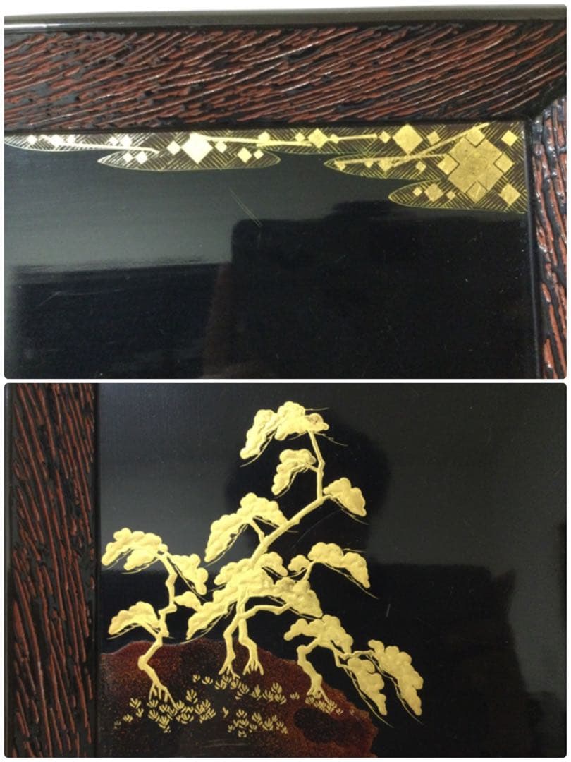 大内塗 懐石膳 十客揃 四方盆 金蒔絵真塗 天然木 時代物 B990