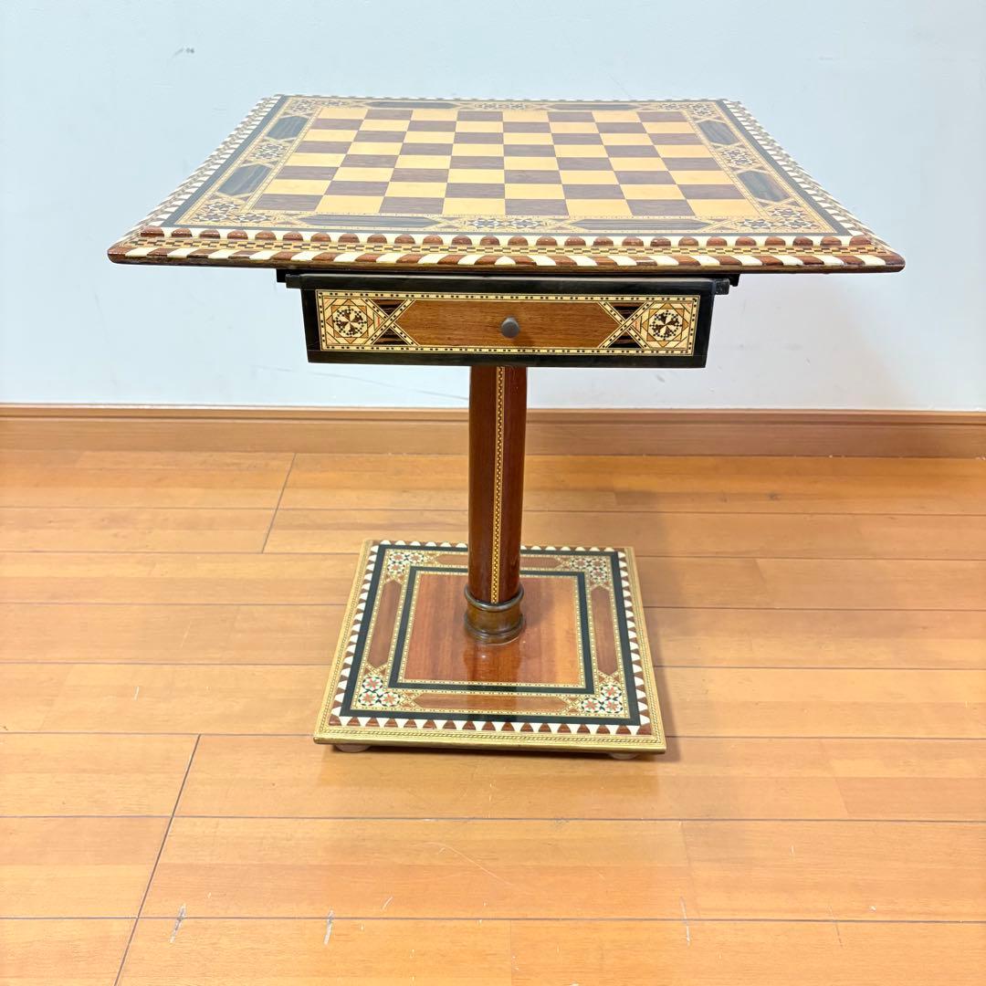 【希少レトロ・駒付属】アンティーク調 インテリア チェステーブル＆駒セット