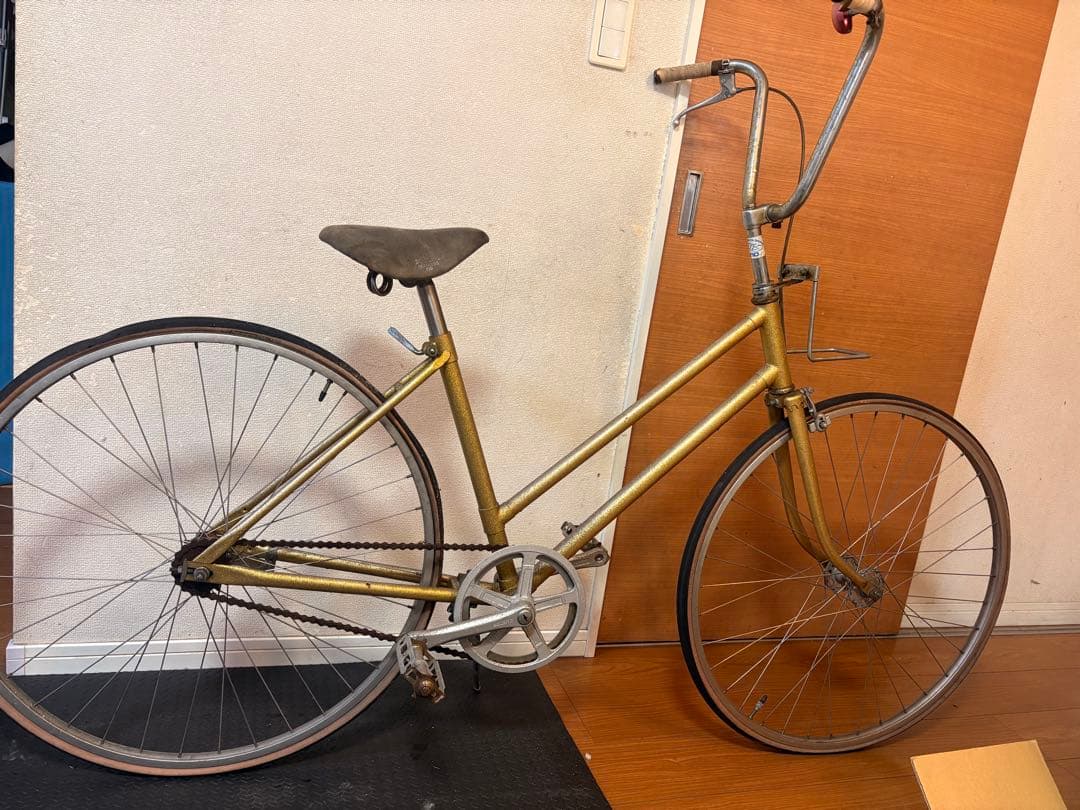 昭和レトロ 国産ヴィンテージ自転車 実用車 ゴールドフレーム レストアベース