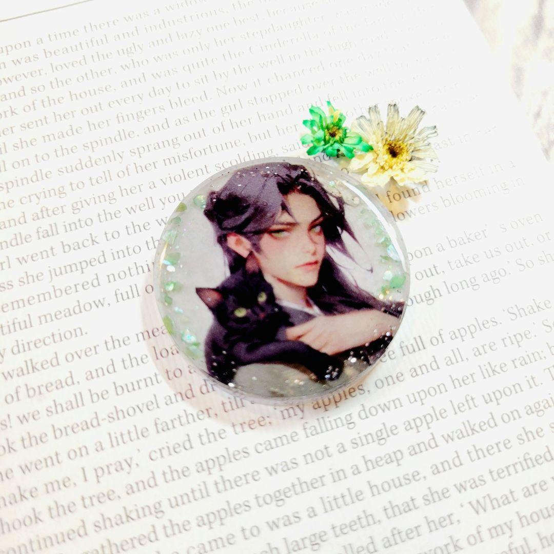 No.173❤黒猫❤美男❤レジン❤ヘアゴム ブローチ