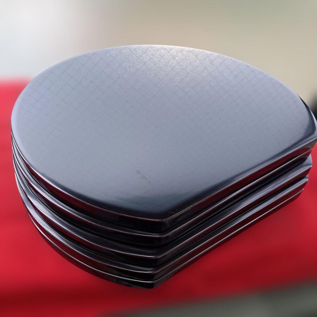 【輪島塗　五島屋謹製　尺2 半月膳×5客】布着本堅地　沈黒　西村国峰作　未使用品