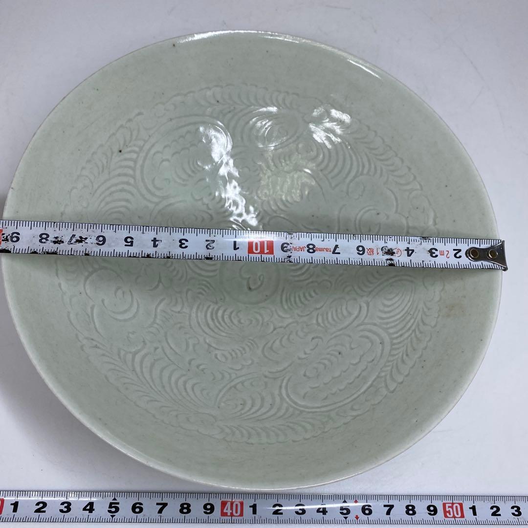 古代中国　青磁　青影刻雲鉢　幅約19.8㎝　トヒチル　東さ7-0304☆2F