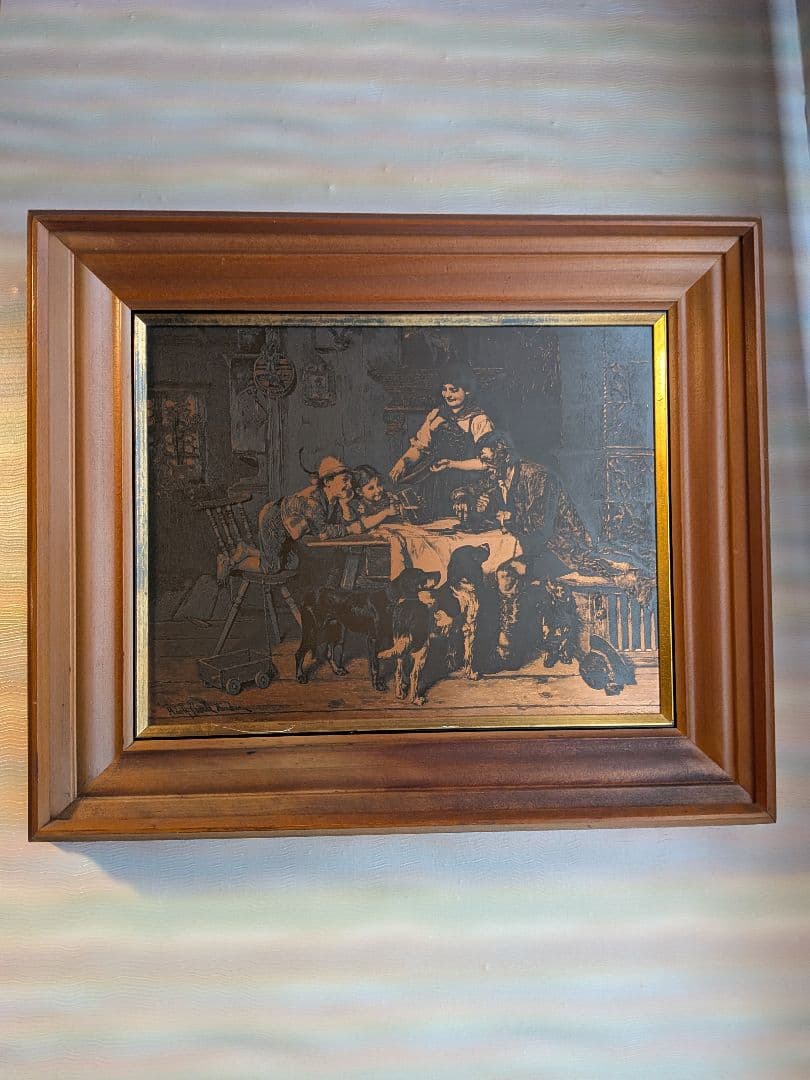 犬と人間のリアリズム絵画 木製フレーム