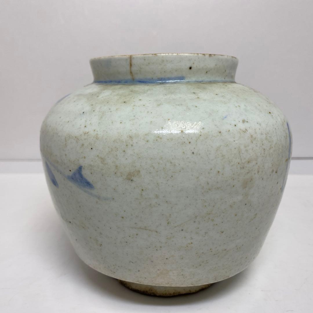 李朝　染付壺　高さ約12.2㎝ トヒチ　東さ8-0107☆2F