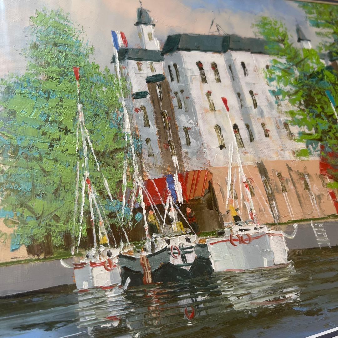 油彩画♡黒沢　久♡クロアジック港♡フランス