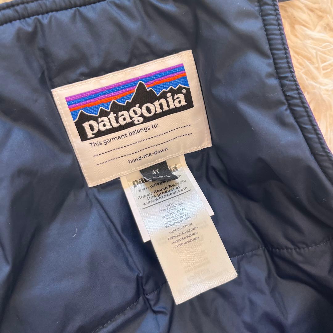 patagonia 子供用スキーオーバーオール 4T 紫/黒