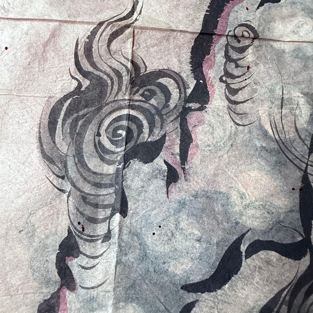 超限定8月2日20時迄‼️超絶傑作「青い唐獅子」粉本絵手本紙本肉筆署名新井寒竹筆⑪