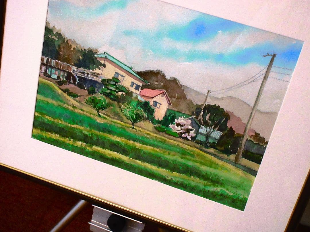 水彩画 田園風景 額装済みF６号