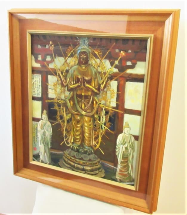 奈良東大寺 本尊不空羂索観音菩薩 遠藤実実兄筆 油彩 稀少品
