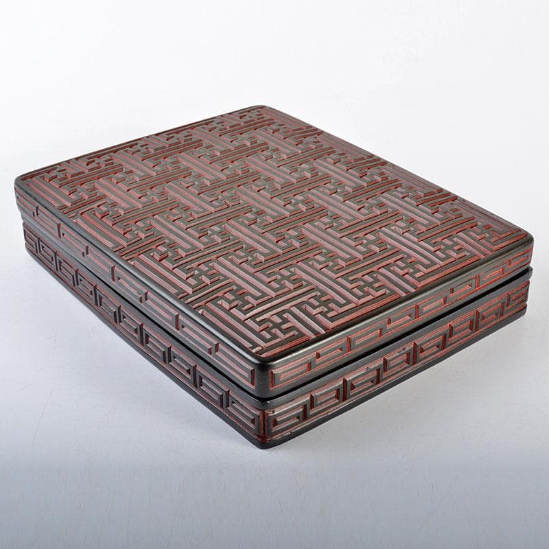 中国　唐物　堆朱　堆黒　倶利雕　四方硯箱　D　R5842