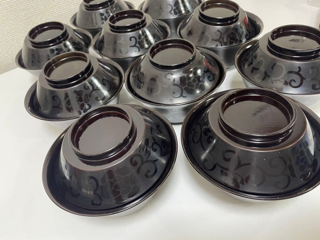 黒漆器 黒漆 内黒塗 漆器 吸物 懐石椀 煮物椀 10客 唐草柄 アンティーク