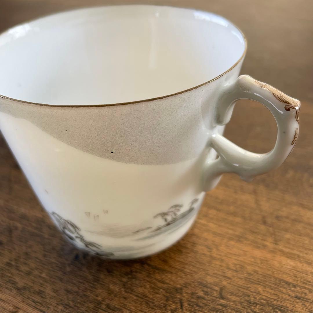 横浜焼 井村製 明治時代 輸出手 アンティーク カップ＆ソーサー 1客  冬の海