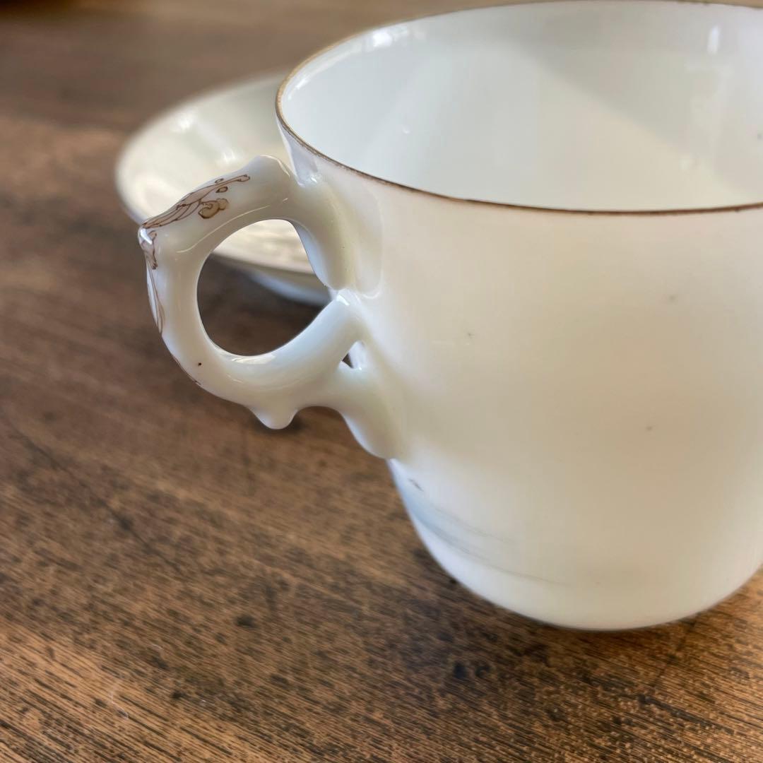 横浜焼 井村製 明治時代 輸出手 アンティーク カップ＆ソーサー 1客  冬の海