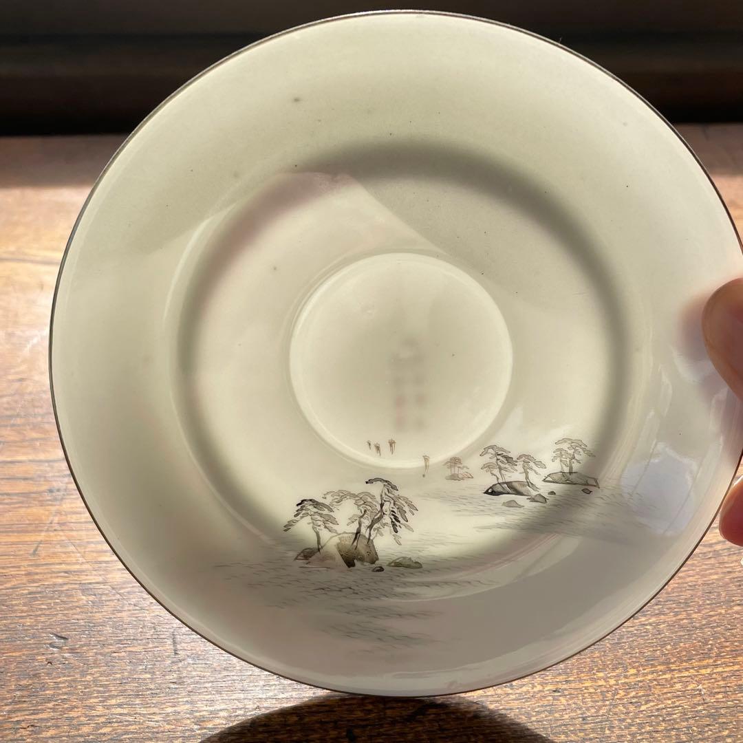 横浜焼 井村製 明治時代 輸出手 アンティーク カップ＆ソーサー 1客  冬の海