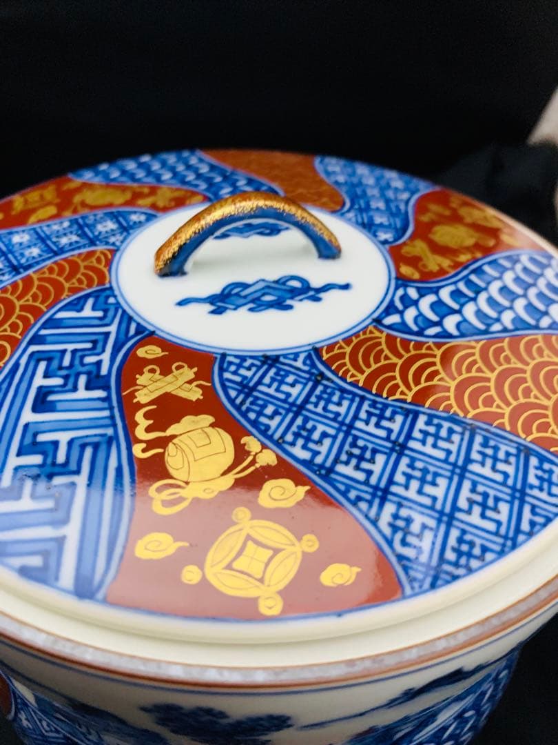 曽根幸風造　染付祥瑞金襴手水指　平安　京焼　栞黄布共箱付き