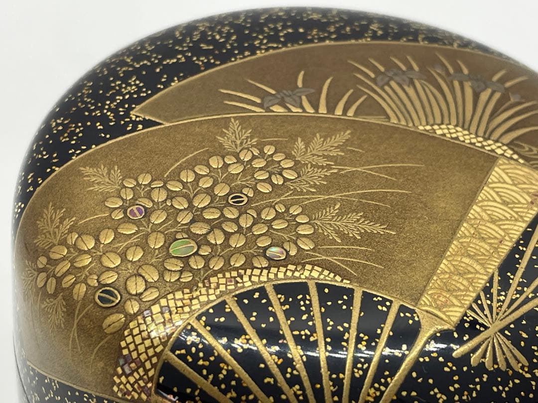 【茶道具】漆芸家　一后一兆　金砂子扇蒔絵夏目　共箱