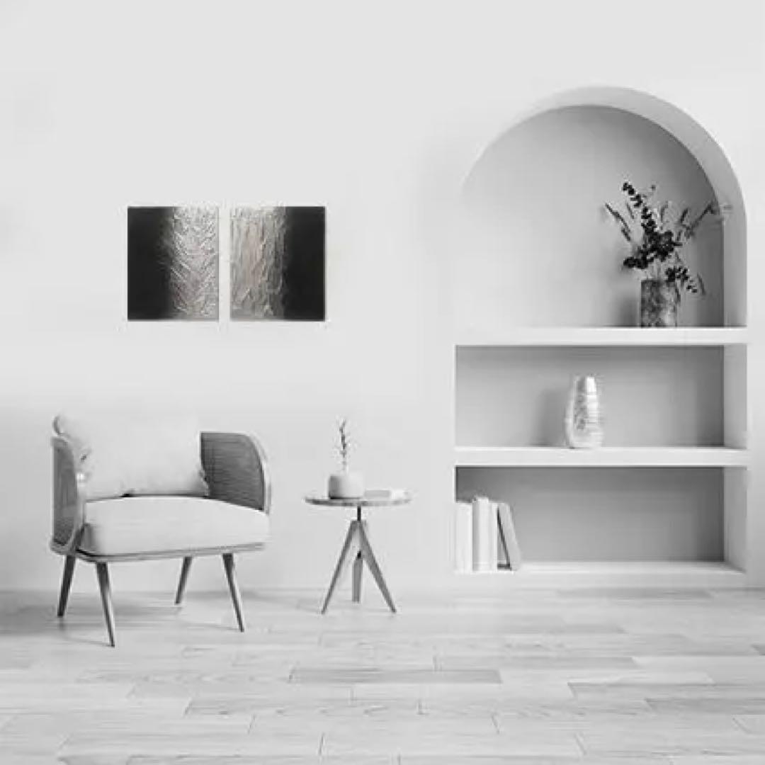 黒と銀の抽象画 二枚組｜F3サイズ｜ストリートアート　テクスチャーアート　絵画