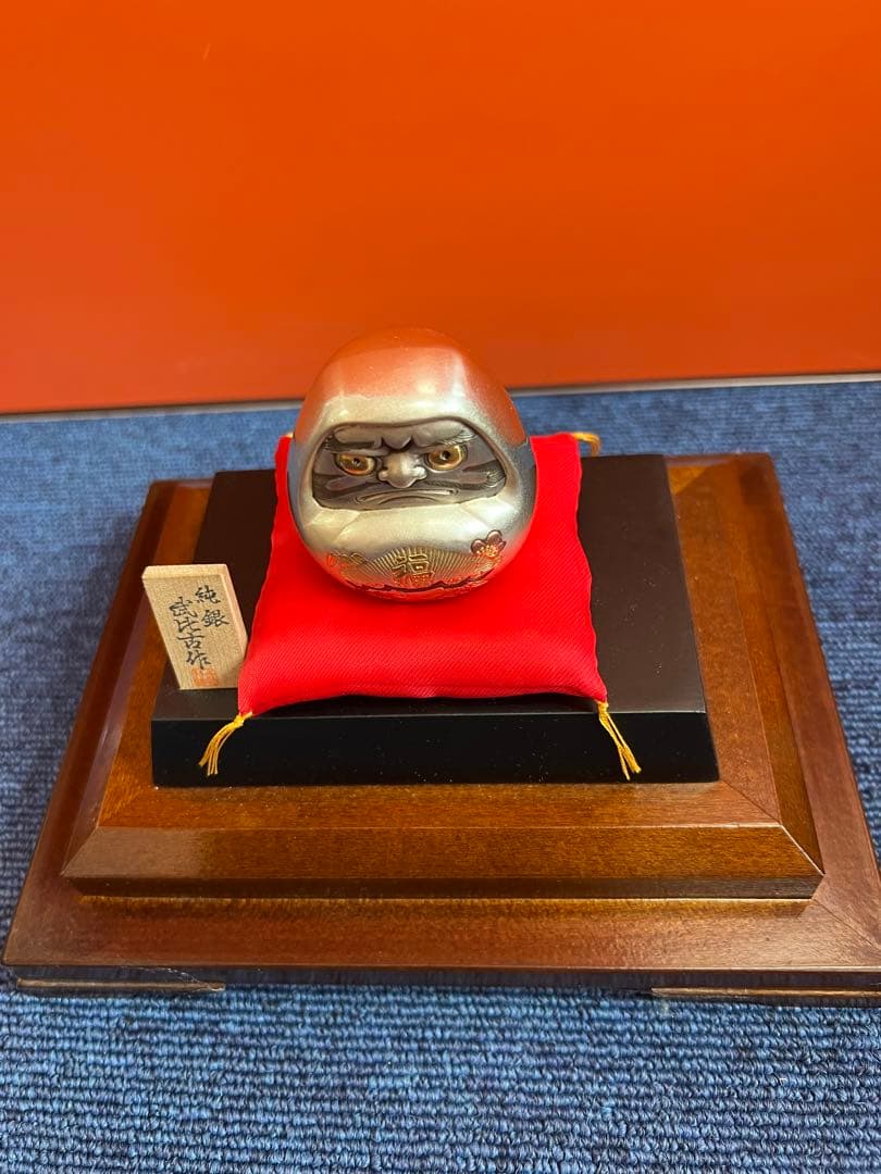 1198 純銀☆武比古作 ダルマ☆ケース入り 置物 福達磨 シルバー