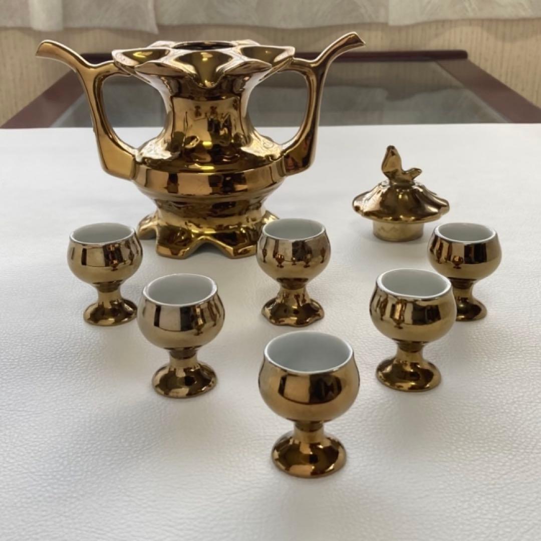 ティーポット カップ 茶器 置物 陶磁器 金色 装飾品 レトロ ヴィンテージ