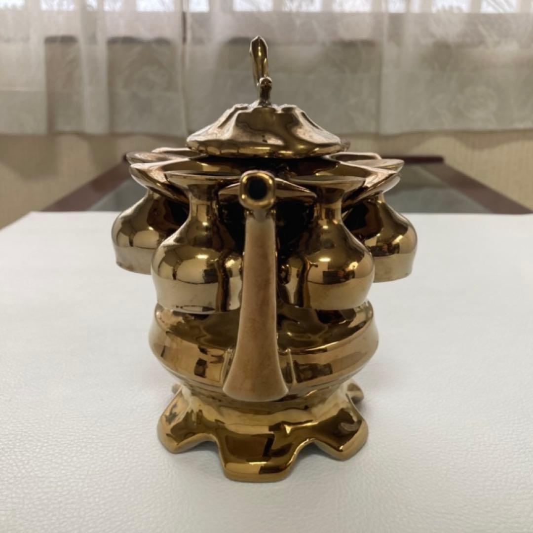 ティーポット カップ 茶器 置物 陶磁器 金色 装飾品 レトロ ヴィンテージ