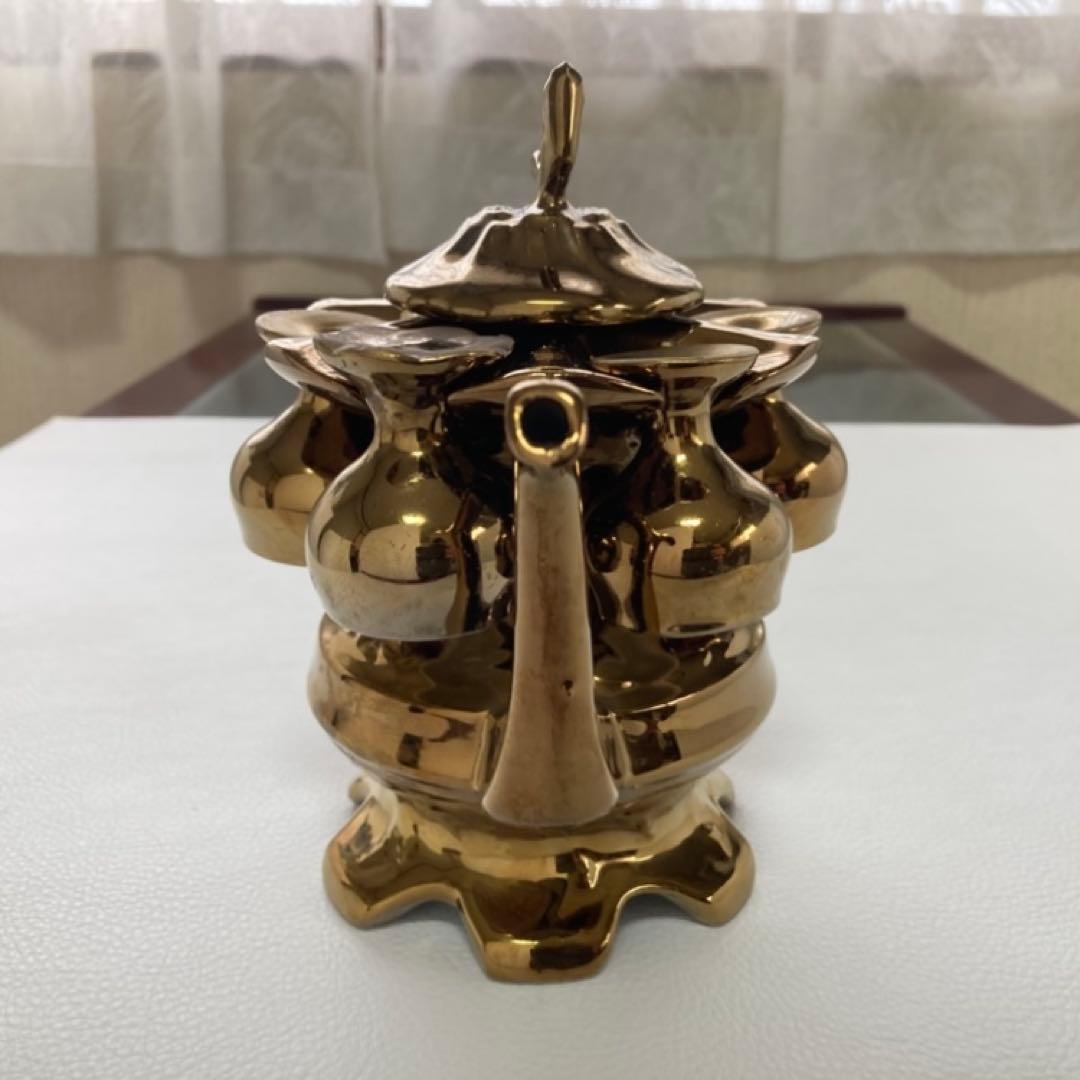 ティーポット カップ 茶器 置物 陶磁器 金色 装飾品 レトロ ヴィンテージ