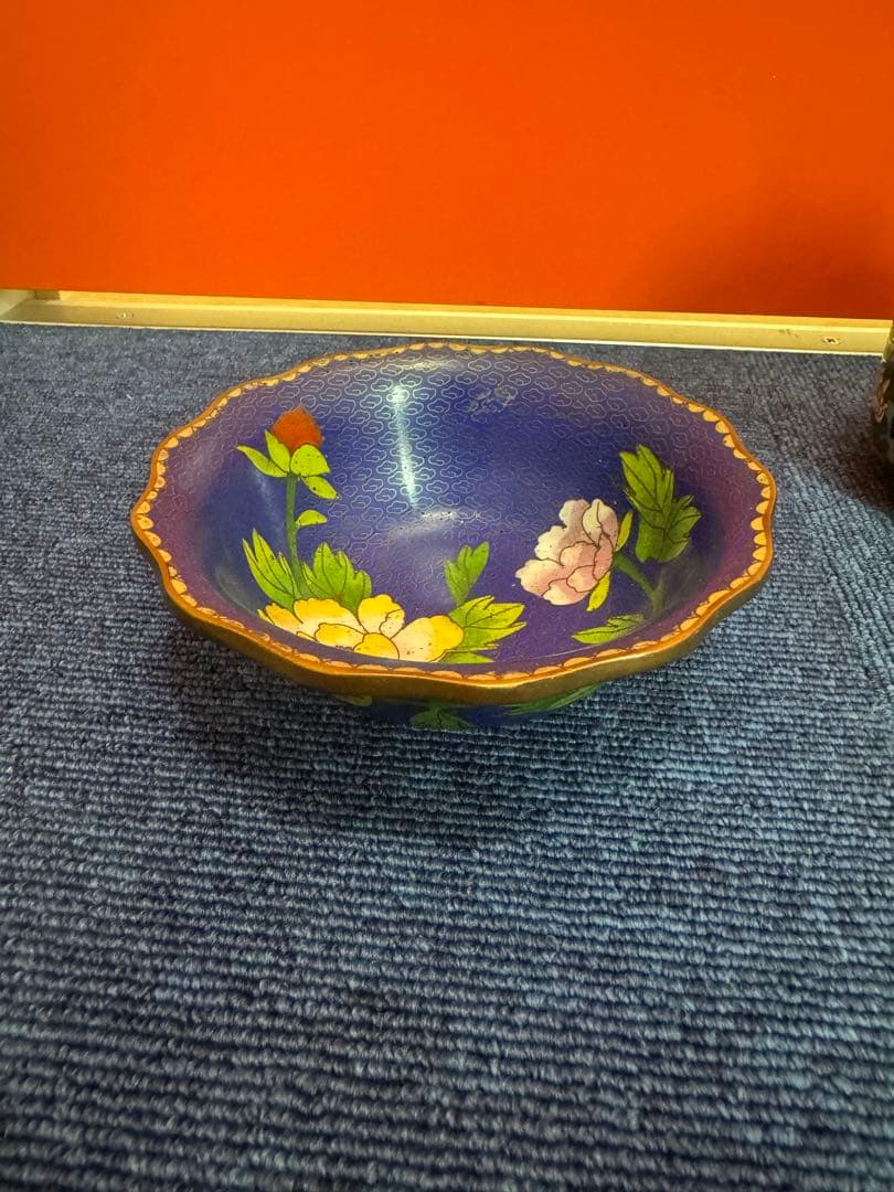 1852   七宝焼　景泰藍　碗1客　茶入1客　フクロウ1客