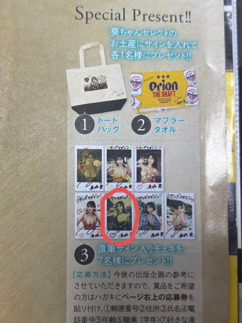 限定品 ヤングマガジン当選 溝端葵 直筆サイン入りチェキ