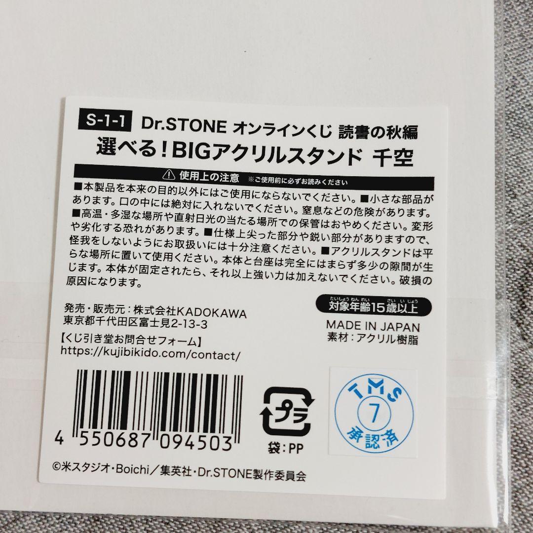 【匿名配送】Dr.STONE 読書の秋 千空 BIGアクリルスタンド S賞